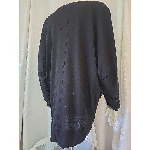 Rachel Roy Women V-Neck T Shirt Cold Zip Open Cold Shoulders Black Large Sexy - Picture 8 of 14